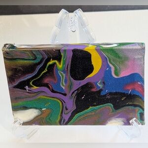 Abstract Fluid Pour Painting 4 X 6 Stretched Canvas Home Decor Art Colorful